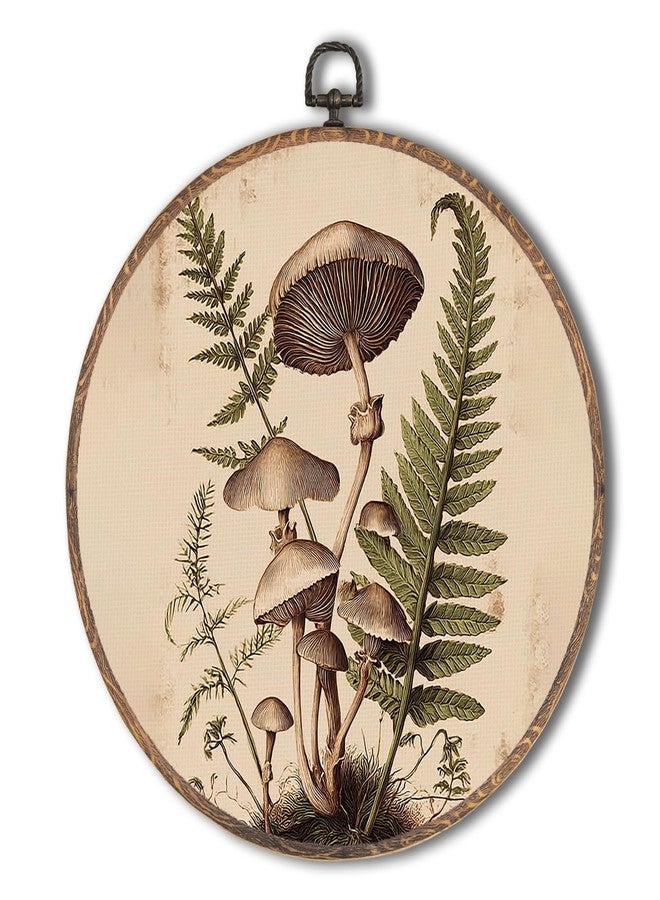 Tzhim Vintage Moody Mushroom Round Wall Art, Dark Academia Mushroom Round Wall Decor Framed, Rustic Cottagecore Botanical Canvas Walls Sculptures for Home Living Room Bedroom Decor, 10x10 Inch - Image 1